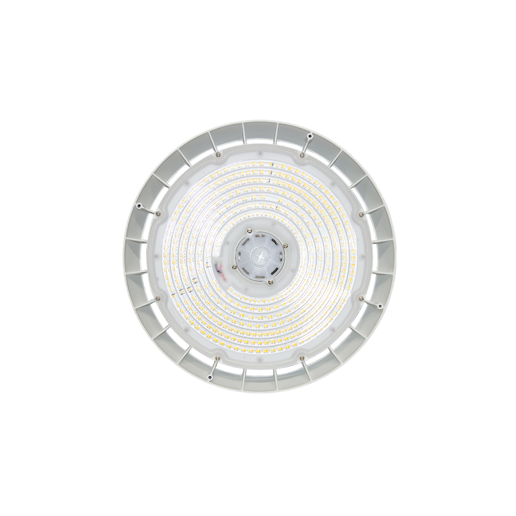 UFO ECO HIGHBAY - Multi Wattage 100/125/150W| 35/40/50K | 120-347V | DC12V adapter, with sensor base, 6FT cord. White Finish. RENO-HBU-150W-DV-MCCT-R1-ECO