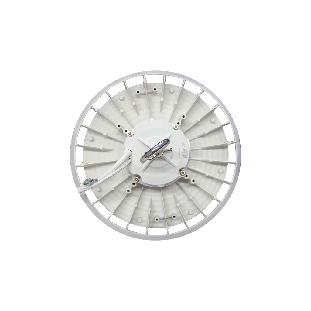 UFO ECO HIGHBAY - Multi Wattage 100/125/150W| 35/40/50K | 120-347V | DC12V adapter, with sensor base, 6FT cord. White Finish. RENO-HBU-150W-DV-MCCT-R1-ECO