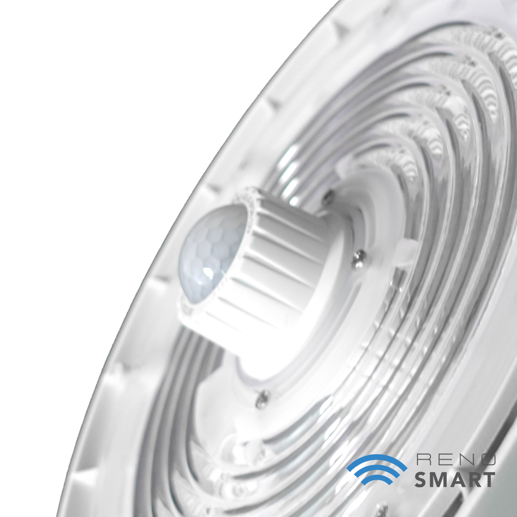 UFO ECO HIGHBAY - Multi Wattage 100/125/150W| 35/40/50K | 120-347V | DC12V adapter, with sensor base, 6FT cord. White Finish. RENO-HBU-150W-DV-MCCT-R1-ECO