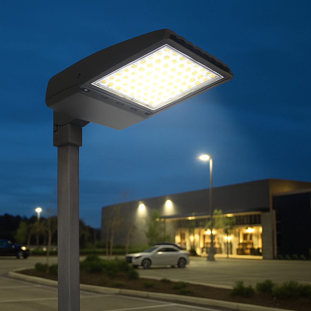 LED SHOEBOX | Selectable WATTAGE 240/280/300/320W | MULTI CCT 3000/4000/5000K | Up to 170lm/W | 120-347V | BLACK FINISH. RENO-SB-320W-MW-DV-MCCT-G2-R4