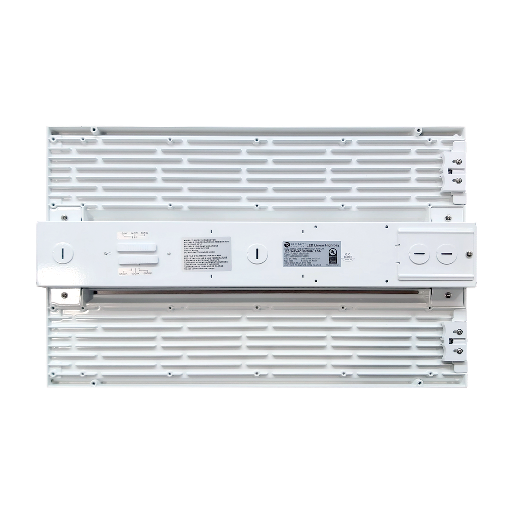 ECO LINEAR HIGHBAY R3 | 180/200/230W Selectable Wattages | 35/40/5000K Selectable CCT | Dual Voltage 120-347V | 10FT Cord & 6FT Suspension Chain Included | RENO-LHB-DV-MW-MCCT-R3-ECO