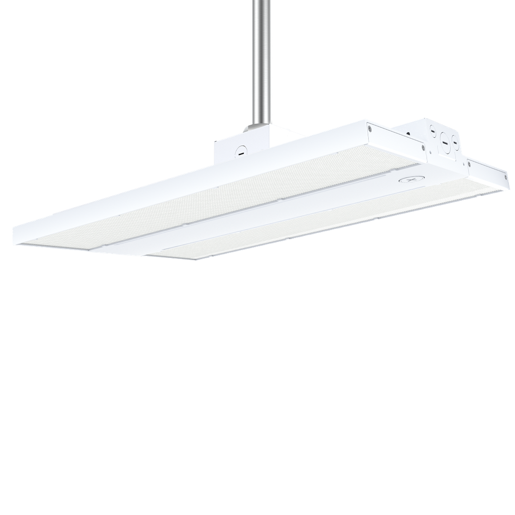 ECO LINEAR HIGHBAY R3 | 180/200/230W Selectable Wattages | 35/40/5000K Selectable CCT | Dual Voltage 120-347V | 10FT Cord & 6FT Suspension Chain Included | RENO-LHB-DV-MW-MCCT-R3-ECO